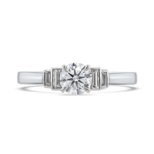 0.50ct Round Brilliant Cut Diamond Platinum Step Down Baguette Engagement Ring