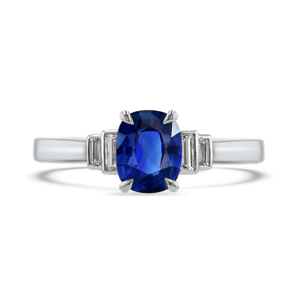 1.00ct Blue Sapphire & Diamond Step Down Baguette Platinum Engagement Ring