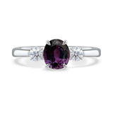 1.00ct Oval Purple Sapphire & Diamond Three Stone Platinum Ring