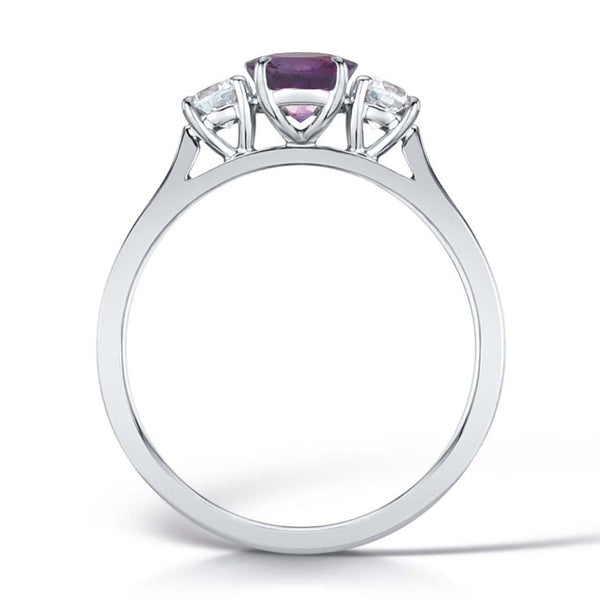 1.00ct Oval Purple Sapphire & Diamond Three Stone Platinum Ring