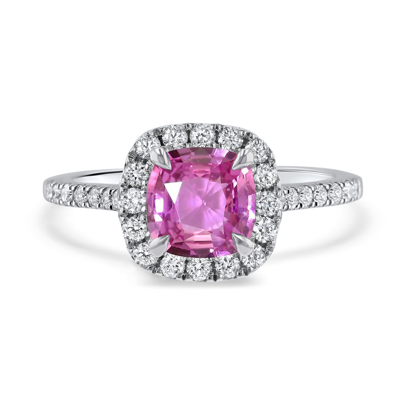 2.00ct Cushion Cut Pink Sapphire Diamond Halo Platinum Ring