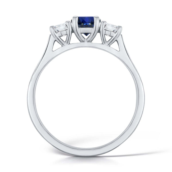 0.50ct Blue Sapphire & Diamond Platinum Trilogy Engagement Ring