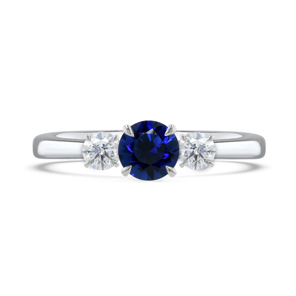 0.50ct Blue Sapphire & Diamond Platinum Trilogy Engagement Ring